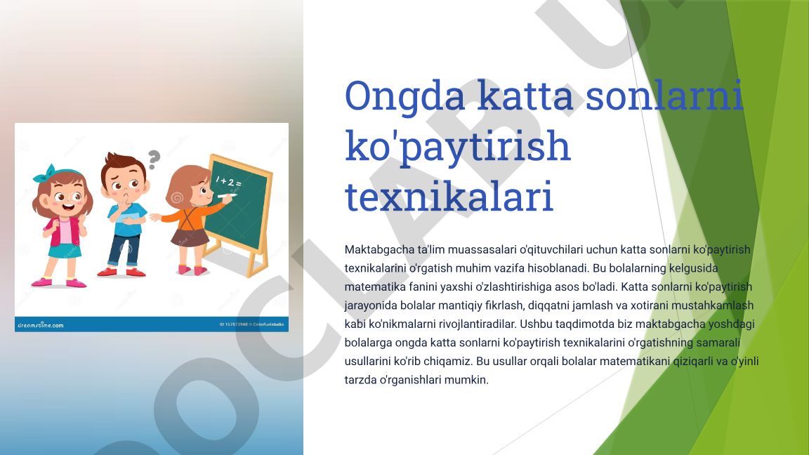 Ongda katta sonlarni ko'paytirish texnikalari