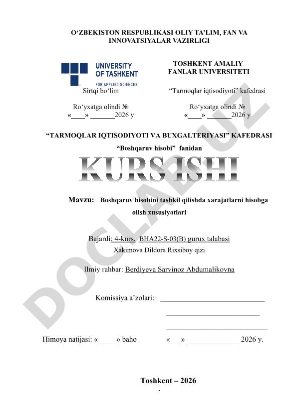 Boshqaruv hisobini tashkil qilishda xarajatlarni hisobga olish xususiyatlari