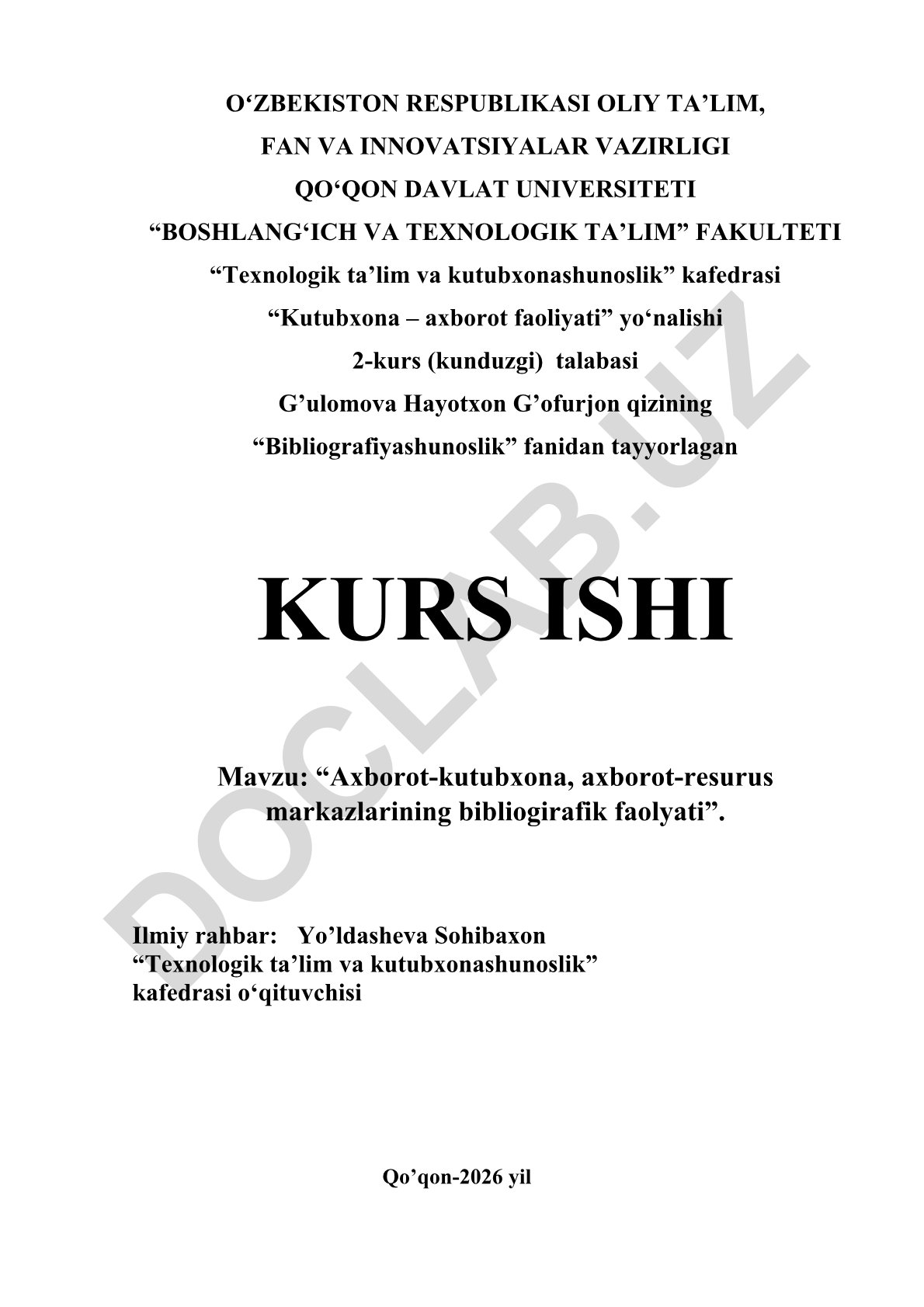 Axborot-kutubxona va axborot-resurs markazlarining bibliografik faoliyati