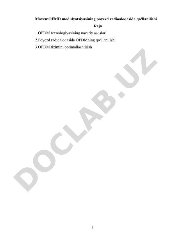 OFMD modulyatsiyasining poyezd radioaloqasida qo'llanilishi