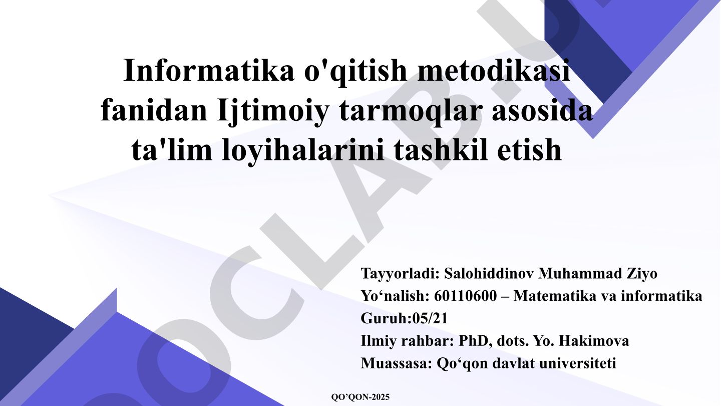 Ijtimoiy tarmoqlar asosida ta'lim loyihalarini tashkil etish