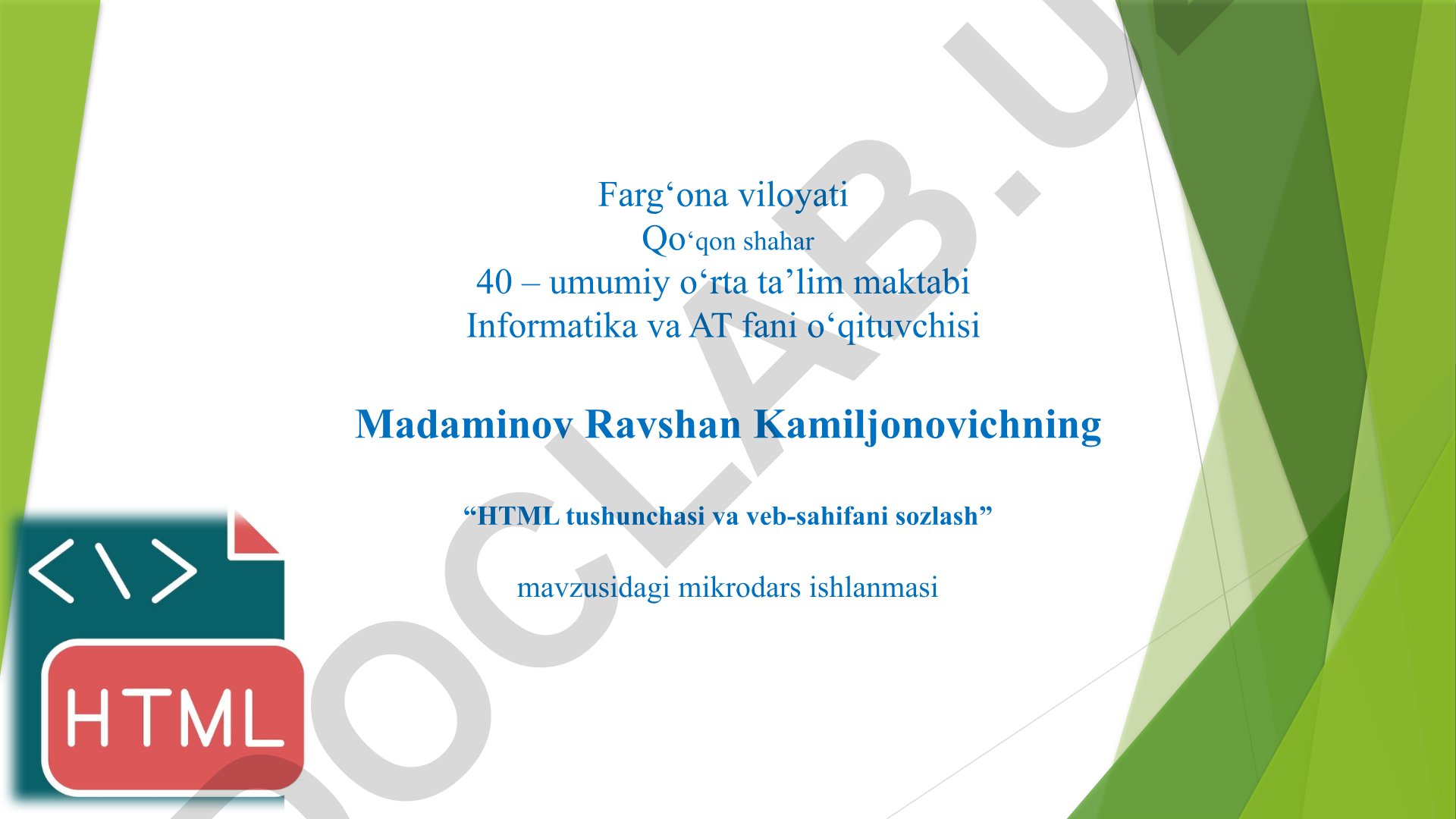 HTML tushunchasi va veb-sahifani sozlash