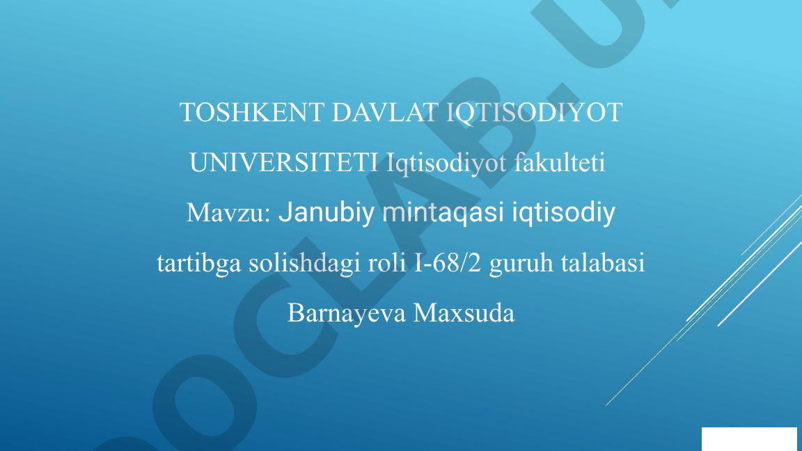 Janubiy mintaqasi iqtisodiy tartibga solishdagi roli