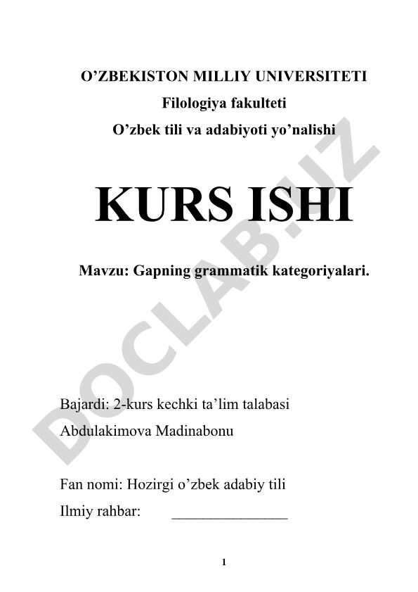 Gapning grammatik kategoriyalari