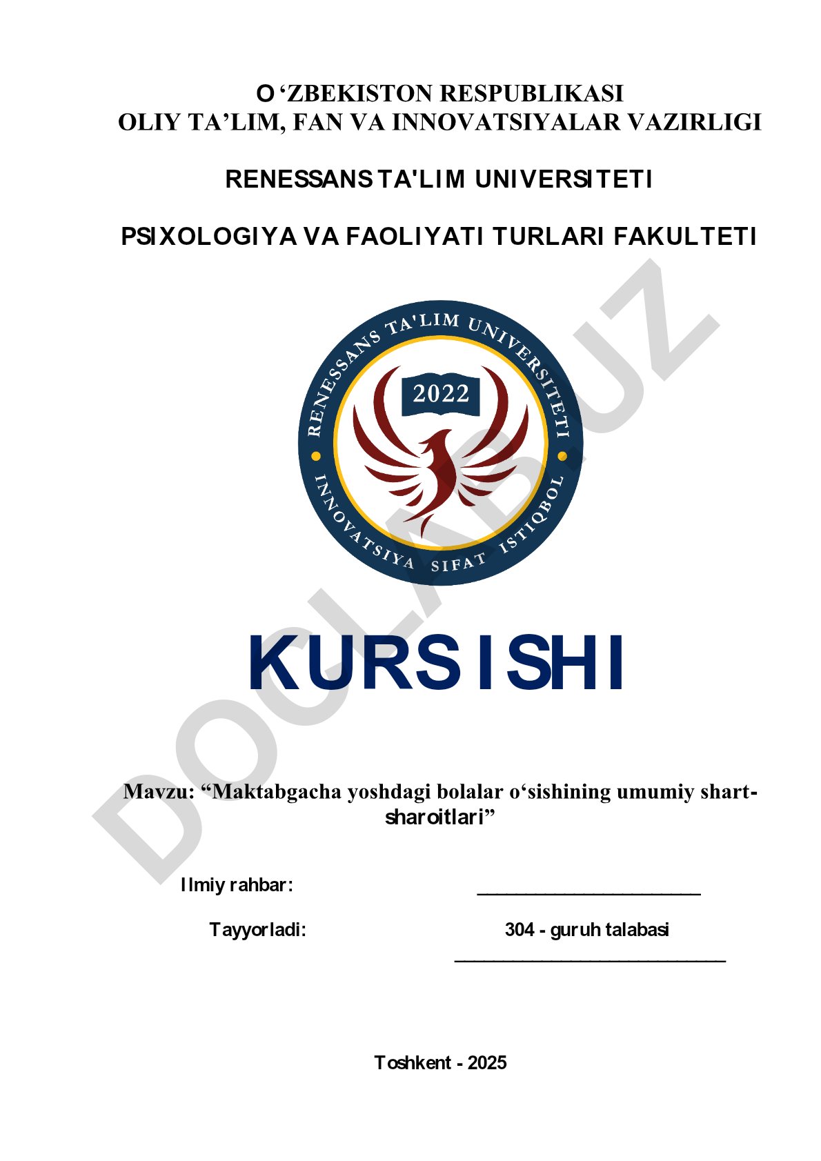 Maktabgacha yoshdagi bolalar o‘sishining umumiy shart-sharoitlari