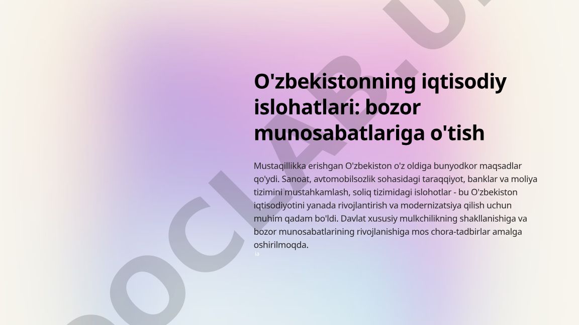 O'zbekistonning iqtisodiy islohatlari: bozor munosabatlariga o'tish