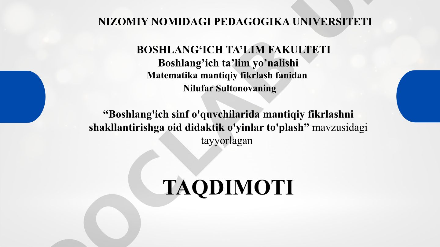 Boshlang'ich sinf o'quvchilarida mantiqiy fikrlashni shakllantirishga oid didaktik o'yinlar to'plash