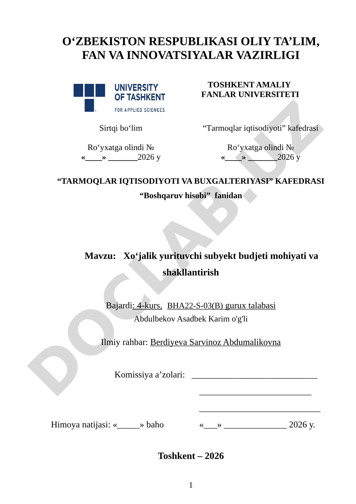 Xo‘jalik yurituvchi subyekt budjeti mohiyati va shakllantirish