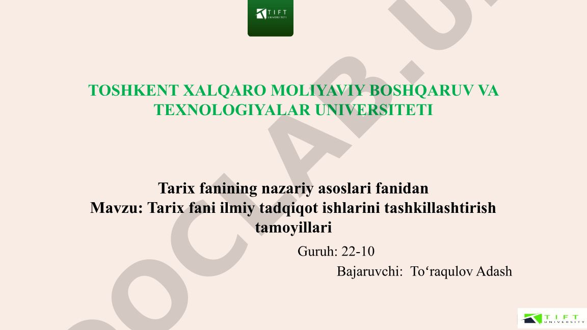 Tarix fani ilmiy tadqiqot ishlarini tashkillashtirish tamoyillari