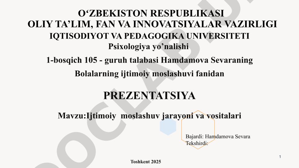 Ijtimoiy moslashuv jarayoni va vositalari