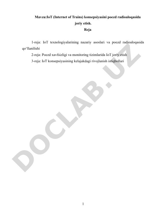 IoT (Internet of Trains) konsepsiyasini poezd radioaloqasida joriy etish