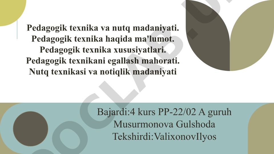 Pedagogik texnika va nutq madaniyati