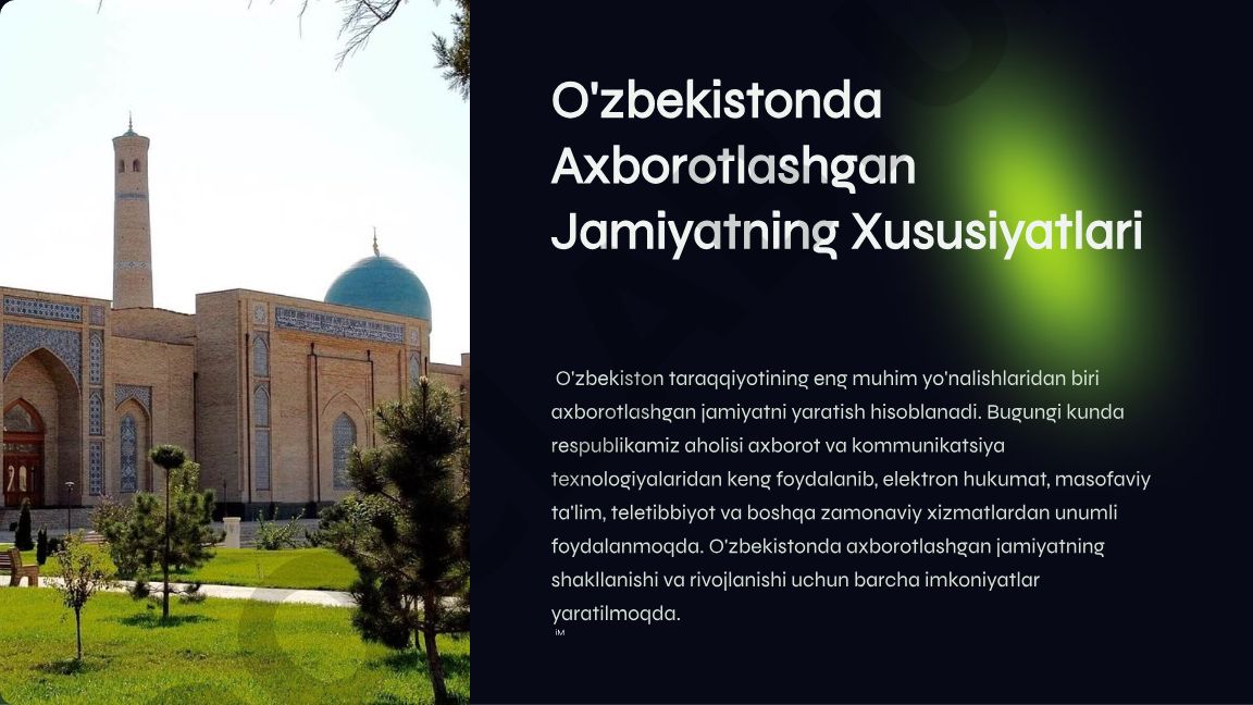 O'zbekistonda axborotlashgan jamiyatning xususiyatlari