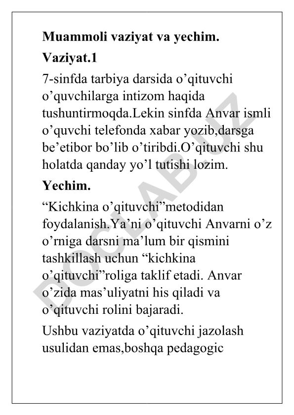 Pedagogik vaziyatlarda muammoli holatlar va ularning yechimlari