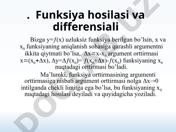 Funksiya hosilasi va differensiali