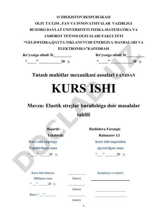 Elastik strejlar buralishiga doir masalalar tahlili