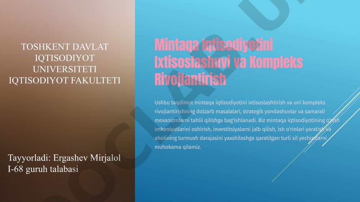 Mintaqa Iqtisodiyotini Ixtisoslashuvi va Kompleks Rivojlantirish