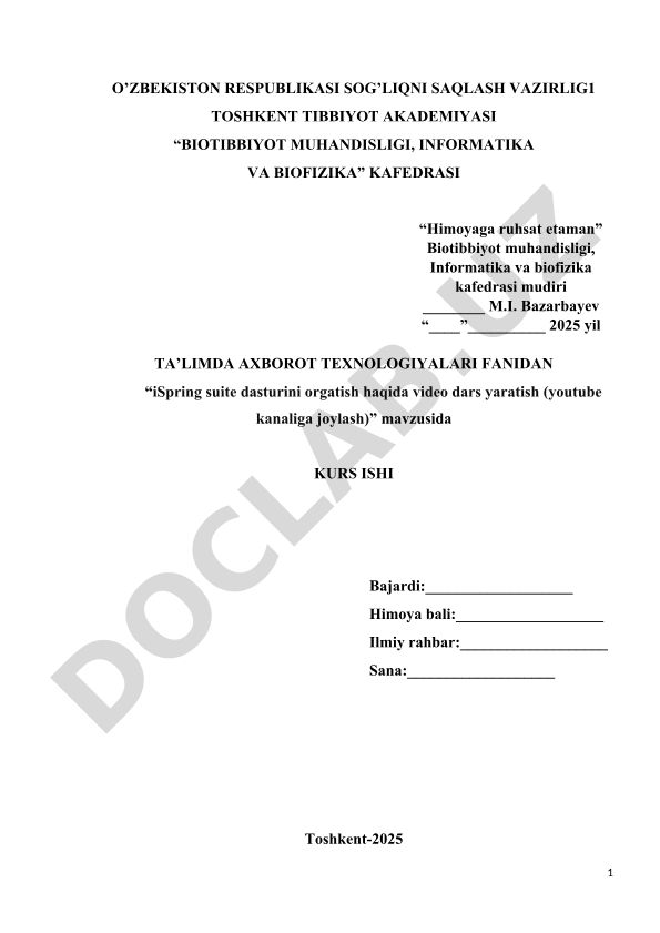 Ta’limda axborot texnologiyalari fanidan iSpring Suite dasturini o‘rgatish haqida video dars yaratish