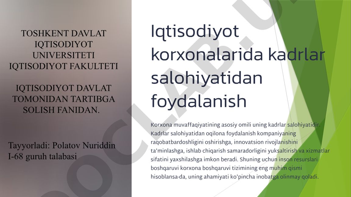 Iqtisodiyot korxonalarida kadrlar salohiyatidan foydalanish