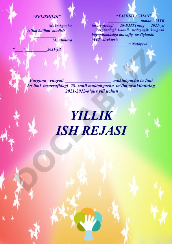 28-sonli maktabgacha ta'lim tashkilotining 2021-2022-o'quv yili uchun yillik ish rejasi