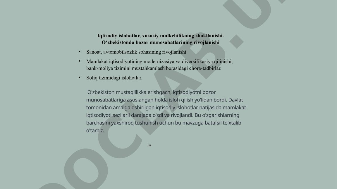 O'zbekistonda iqtisodiy islohotlar va sanoat rivojlanishi