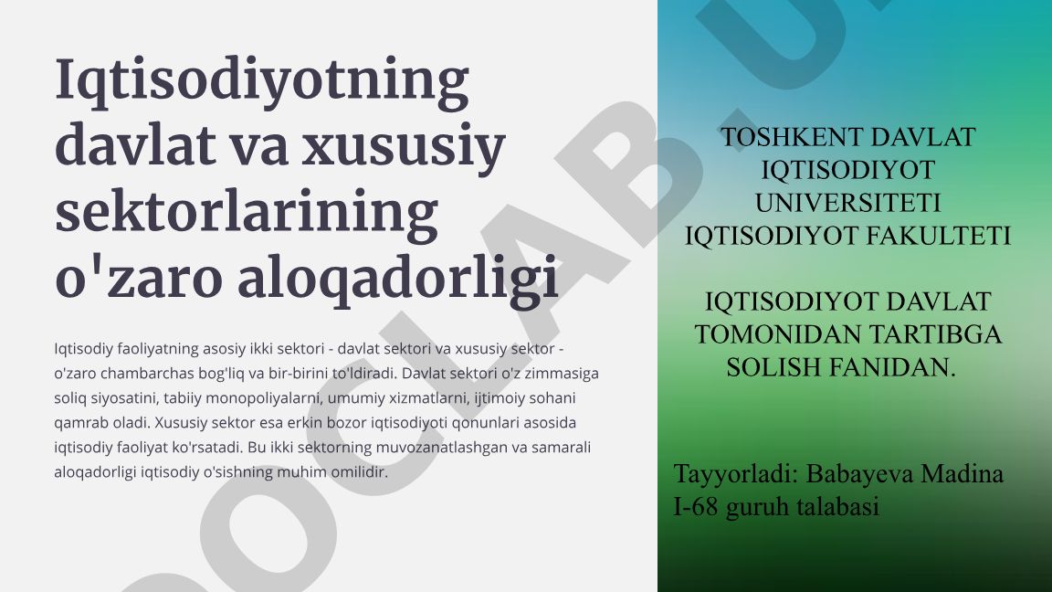 Davlat va xususiy sektorlarning iqtisodiy o'sishga ta'siri