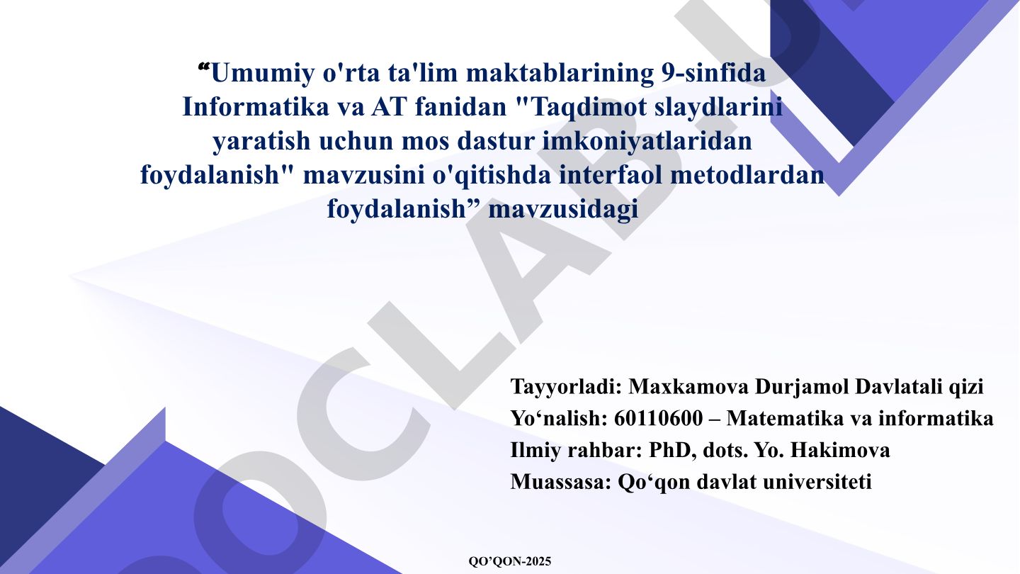 Taqdimot slaydlarini yaratish uchun mos dastur imkoniyatlaridan foydalanish