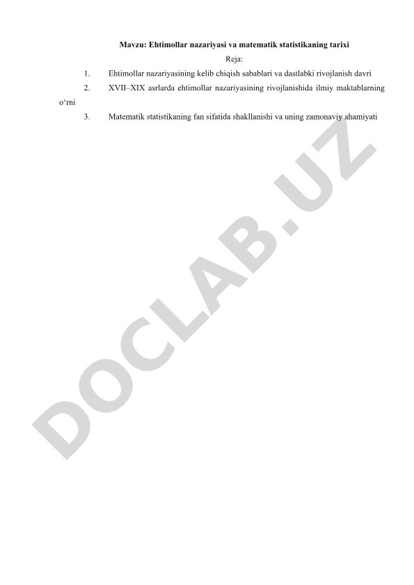 Ehtimollar nazariyasi va matematik statistikaning tarixi