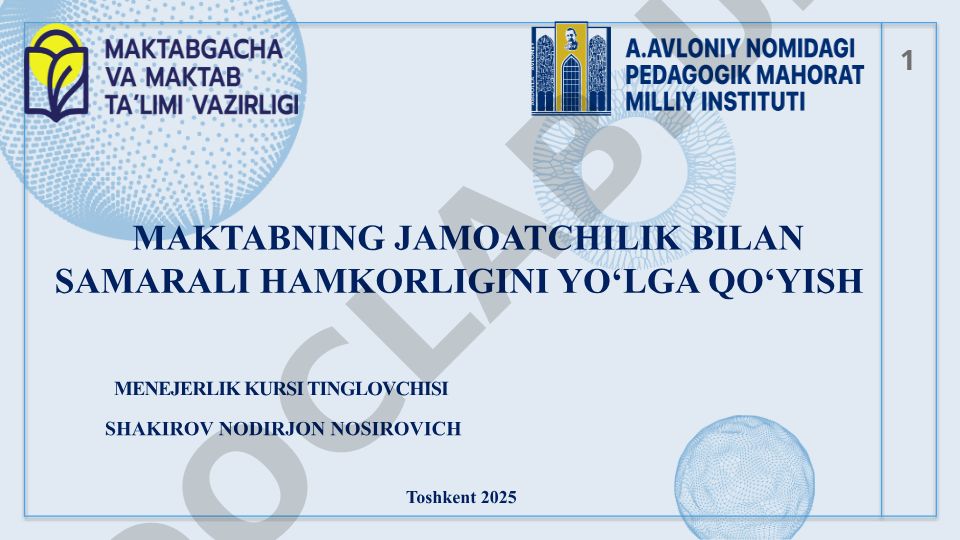 Maktabning jamoatchilik bilan samarali hamkorligini yo‘lga qo‘yish