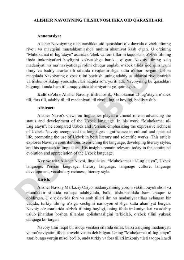 Alisher Navoiyning tilshunoslikka oid qarashlari