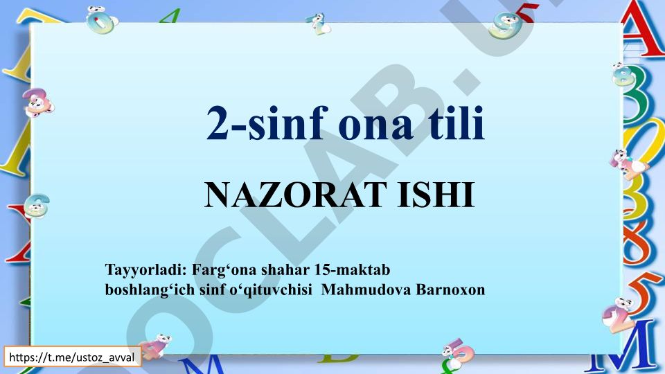 2-sinf ona tili nazorat ishi - tutuq belgisi va bo'g'inlar