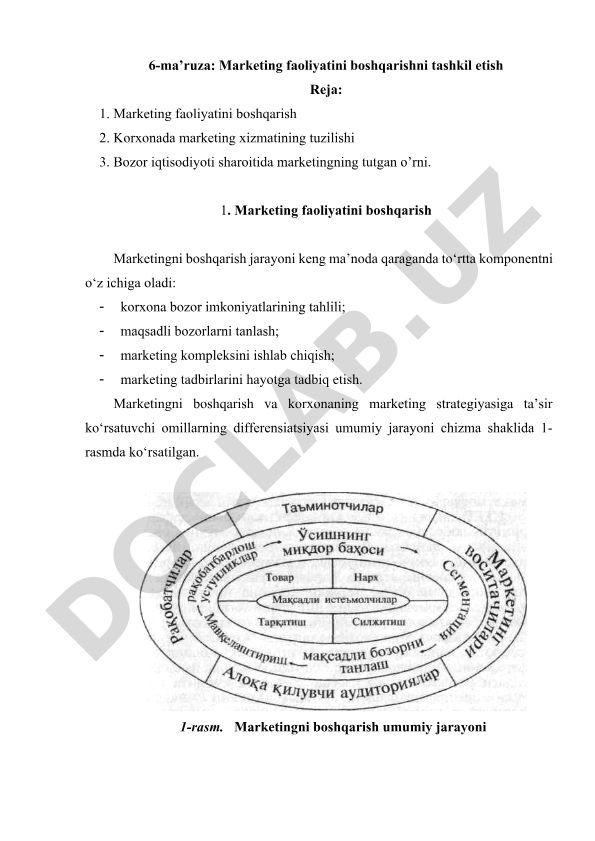 Marketing faoliyatini boshqarishni tashkil etish