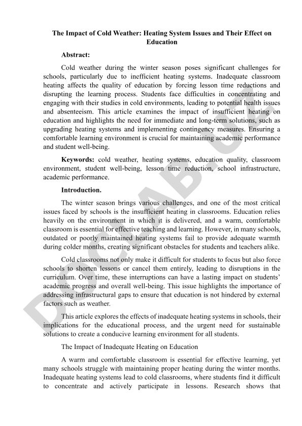 The Impact of Cold Weather on Education Through Heating System Issues