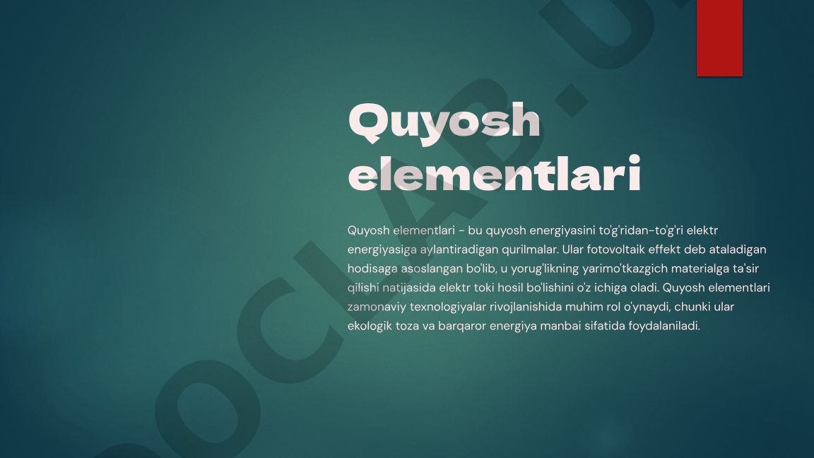 Quyosh elementlari tuzilishi va funksiyasi