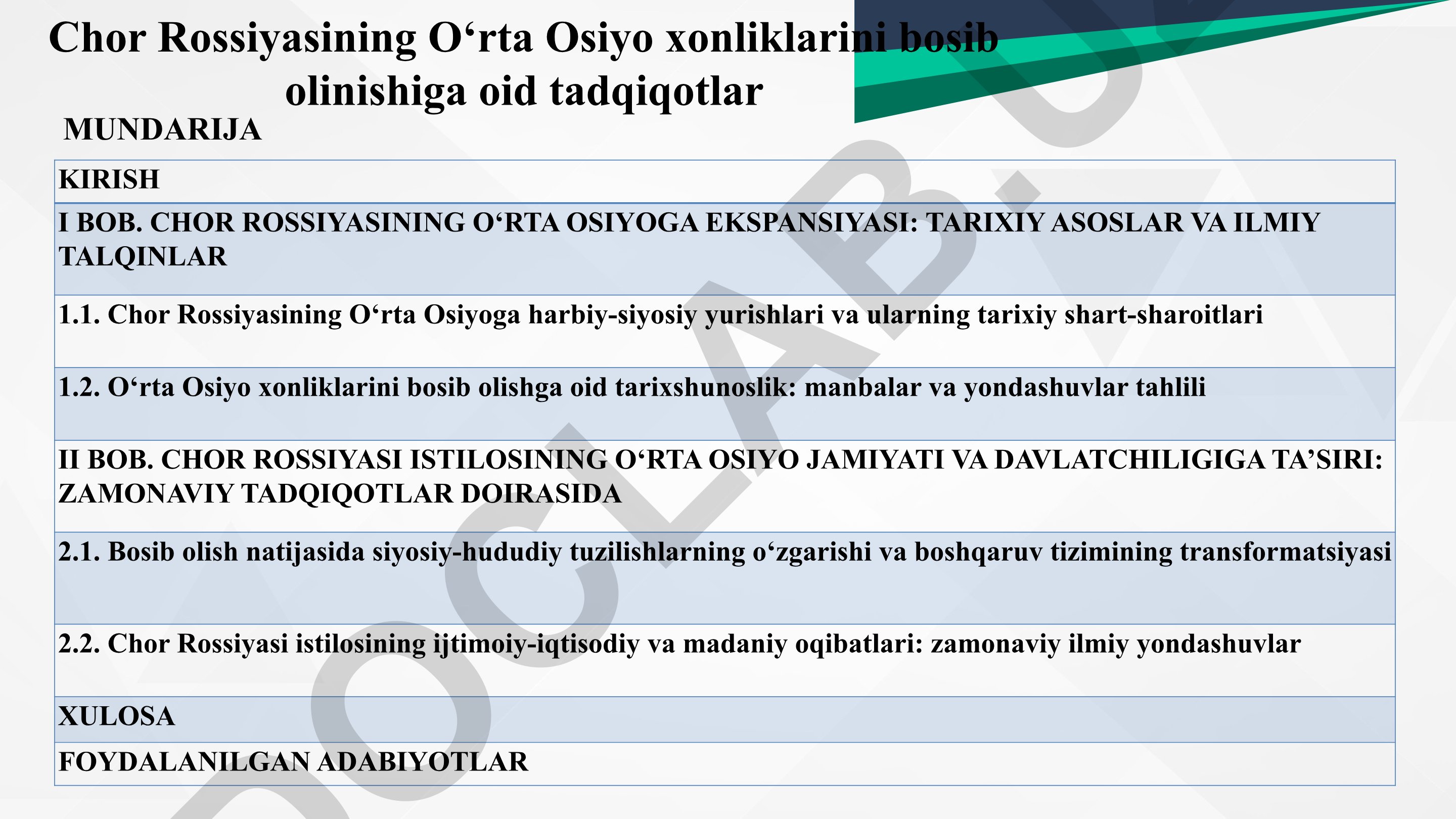 Chor Rossiyasining O‘rta Osiyo xonliklarini bosib olinishi