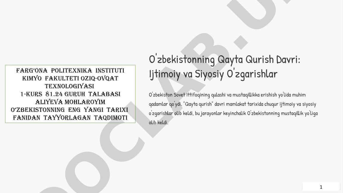 O'zbekistonning Qayta Qurish Davri: Ijtimoiy va Siyosiy O'zgarishlar