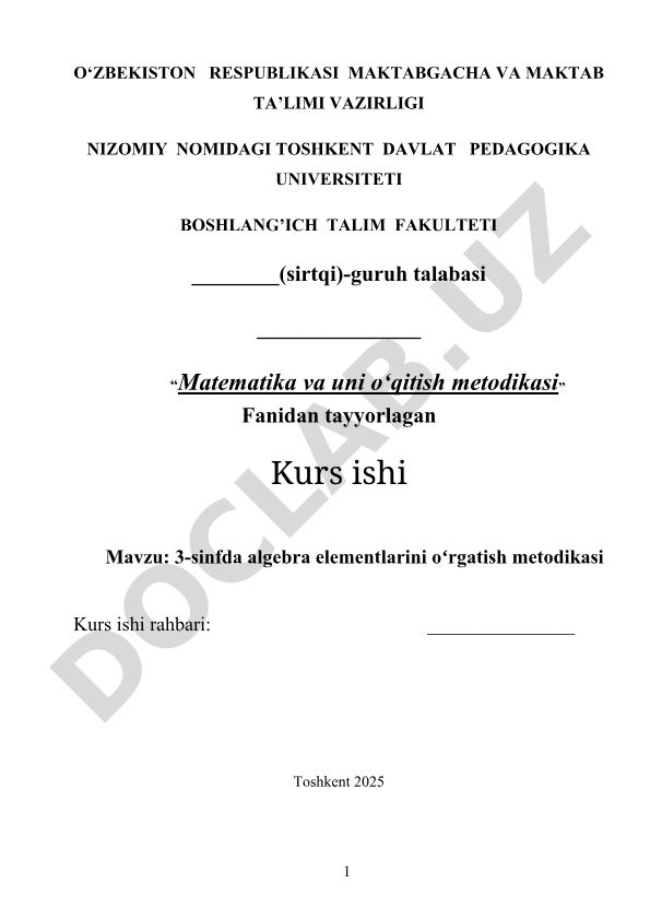 3-sinfda algebra elementlarini oʻrgatish metodikasi