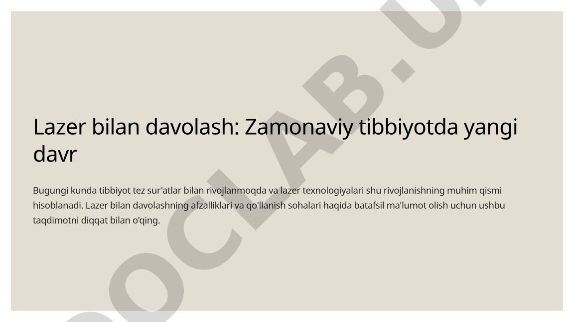 Lazer bilan davolash: Zamonaviy tibbiyotda yangi davr