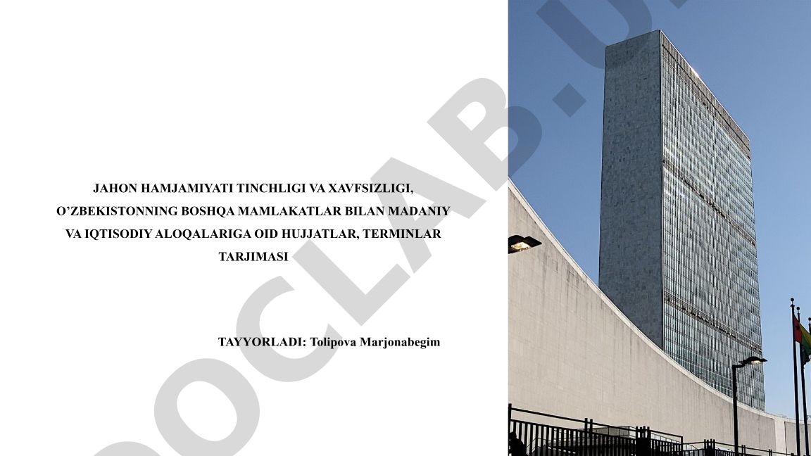 O'zbekistonning boshqa davlatlar bilan madaniy va iqtisodiy aloqalari