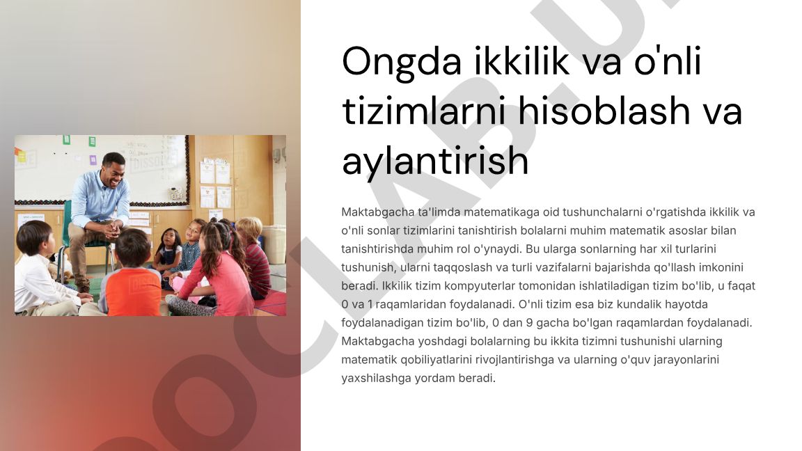 Maktabgacha ta'limda ikkilik va o'nli son tizimlarini o'rgatish
