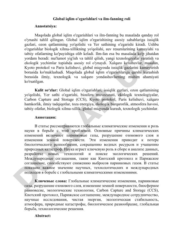 Global iqlim o'zgarishlari va ilm-fanning roli
