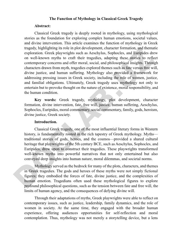 The Function of Mythology in Classical Greek Tragedy