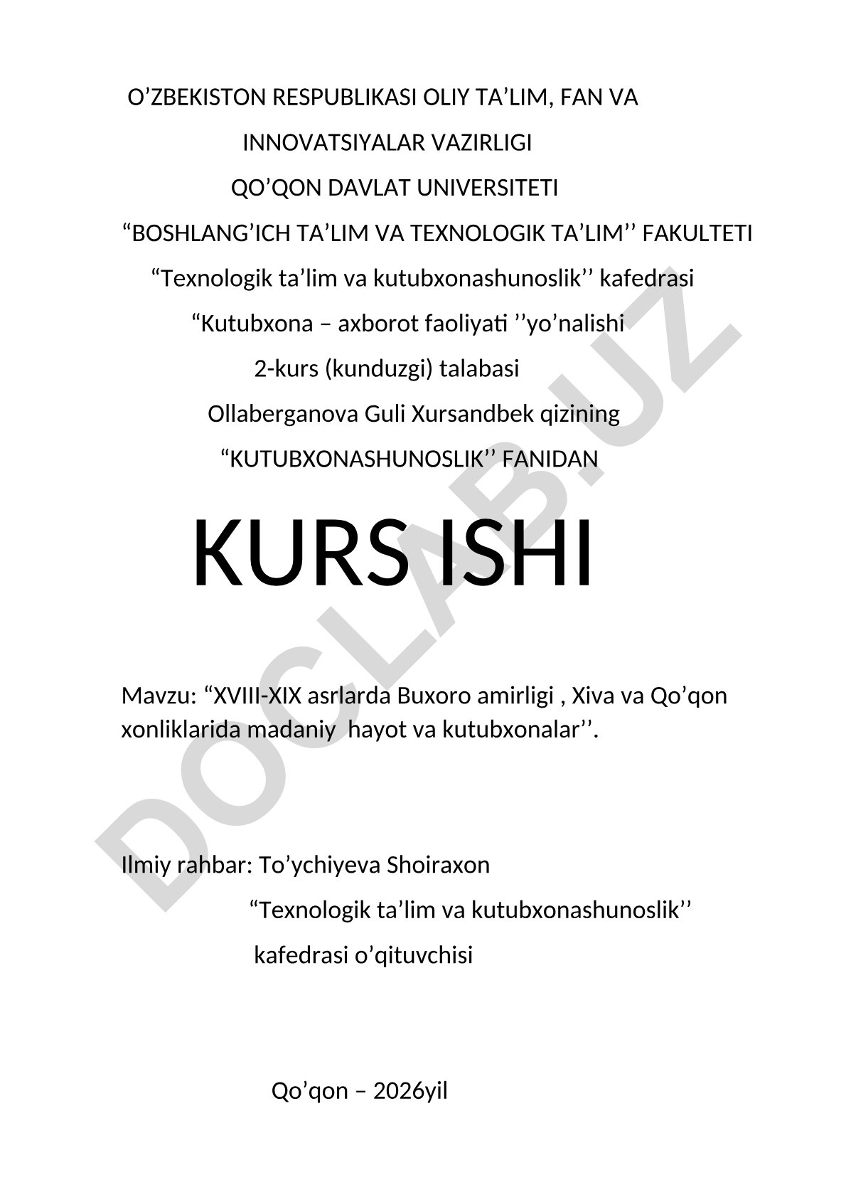 XVIII-XIX asrlarda Buxoro amirligi, Xiva va Qo'qon xonliklarida madaniy hayot va kutubxonalar