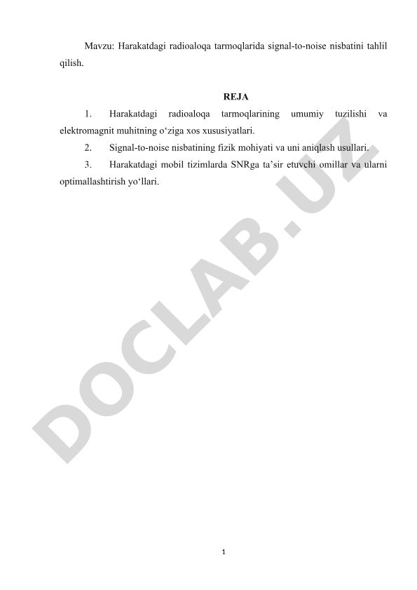 Harakatdagi radioaloqa tarmoqlarida signal-to-noise nisbatini tahlil qilish