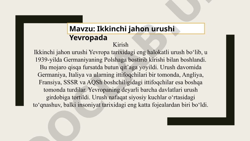 Ikkinchi jahon urushi Yevropada