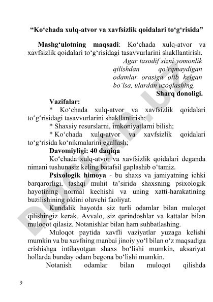 Ko‘chada xulq-atvor va xavfsizlik qoidalari