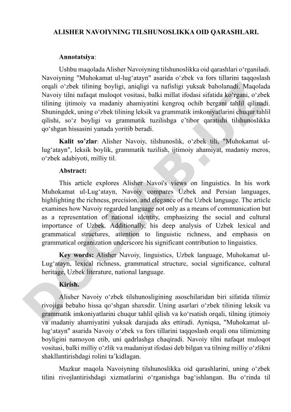 Alisher Navoiyning tilshunoslikka oid qarashlari