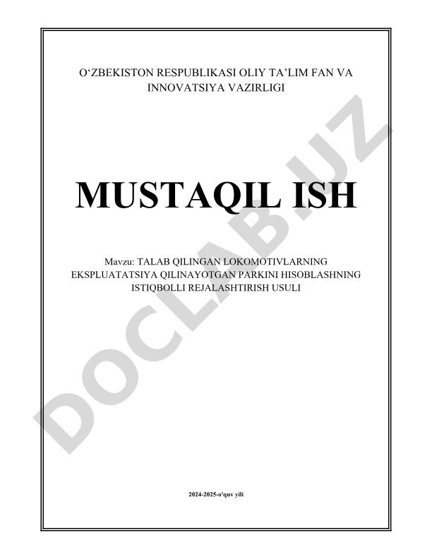 Talab qilingan lokomotivlarning ekspluatatsiya qilinayotgan parkini hisoblashning istiqbolli rejalashtirish usuli