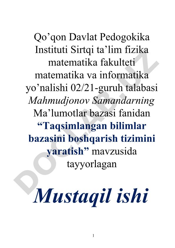 Taqsimlangan bilimlar bazasini boshqarish tizimini yaratish