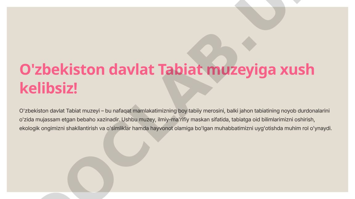 O'zbekiston davlat Tabiat muzeyi tarixi va ahamiyati